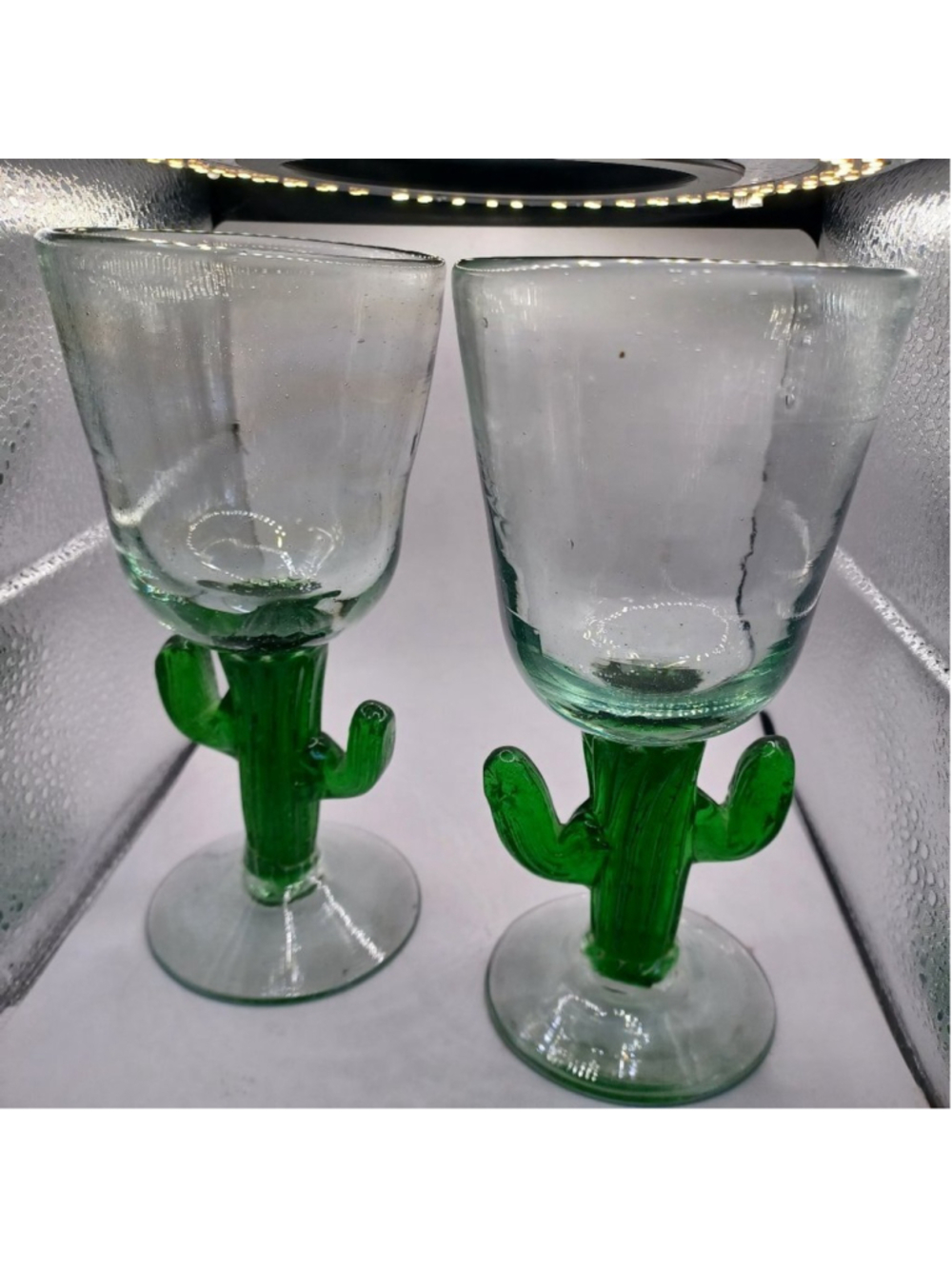Vintage Two Mexican Hand-Blown Cactus Margarita‎ Glasses